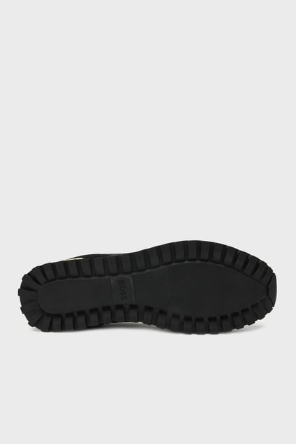 BOSS BOSS Erkek Süet Kumaş Rahat Taban Marka Logolu Bağcıklı Siyah-Altın Sneaker 50523221-007