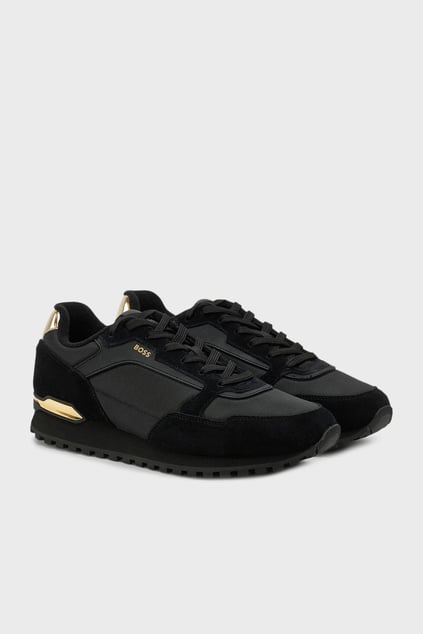 BOSS BOSS Erkek Süet Kumaş Rahat Taban Marka Logolu Bağcıklı Siyah-Altın Sneaker 50523221-007