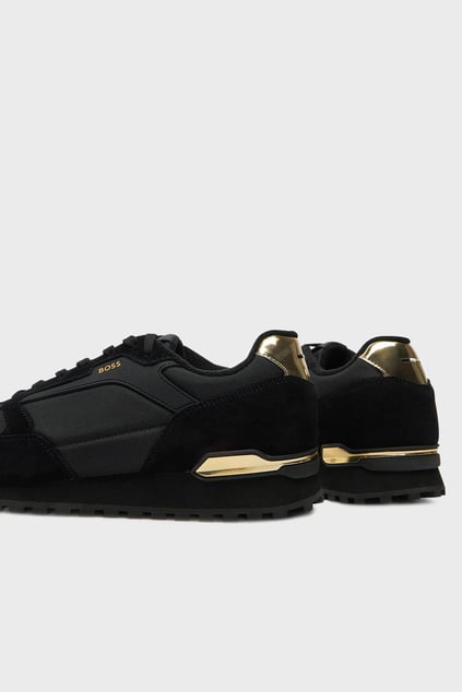 BOSS BOSS Erkek Süet Kumaş Rahat Taban Marka Logolu Bağcıklı Siyah-Altın Sneaker 50523221-007