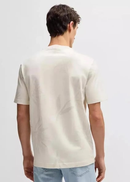 BOSS BOSS Erkek Yuvarlak Yaka Kısa Kollu Pamuklu Desenli Bej T-Shirt 50536757-131