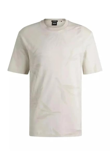 BOSS BOSS Erkek Yuvarlak Yaka Kısa Kollu Pamuklu Desenli Bej T-Shirt 50536757-131