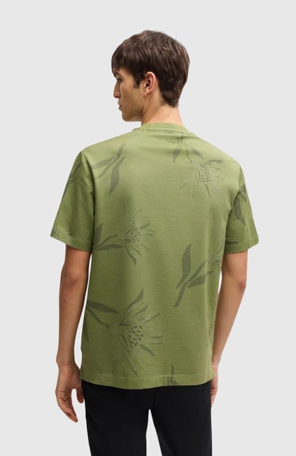 BOSS BOSS Erkek Yuvarlak Yaka Kısa Kollu Pamuklu Desenli Haki T-Shirt 50536757-311