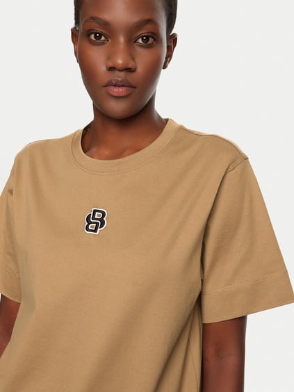 BOSS BOSS Kadın %100 Pamuklu Logo Detaylı Bisiklet Yaka Kısa Kollu Bej T-Shirt 50526205-261
