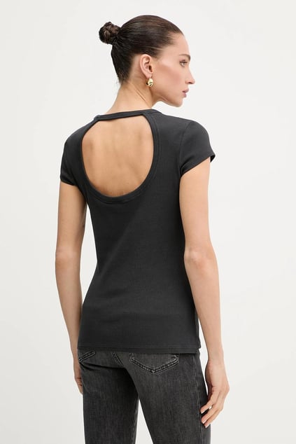 BOSS BOSS Kadın Bisiklet Yaka Sırt Dekolte Detay Slim Fit Pamuklu Kısa kol Siyah T-Shirt 50536871-001