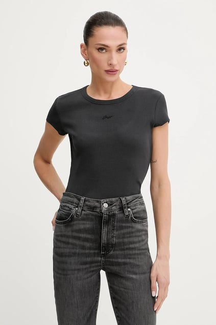 BOSS BOSS Kadın Bisiklet Yaka Sırt Dekolte Detay Slim Fit Pamuklu Kısa kol Siyah T-Shirt 50536871-001
