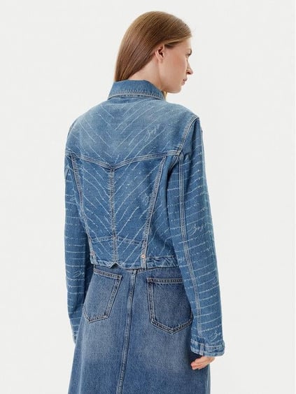 BOSS  BOSS Kadın Dar Kalıp Cep Detaylı Desenli Uzun Kollu Pamuklu Denim Mavi Ceket 50542426-426