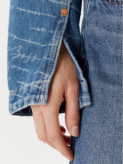 BOSS  BOSS Kadın Dar Kalıp Cep Detaylı Desenli Uzun Kollu Pamuklu Denim Mavi Ceket 50542426-426