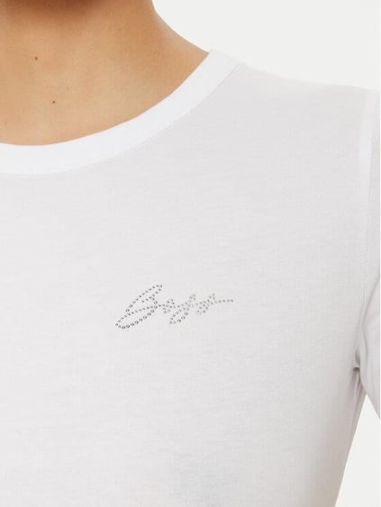 BOSS BOSS Kadın Dokuma Kumaş Dar Kalıp Yuvarlak Yakalı Kısa Kollu Beyaz1 T-Shirt 50535322-101