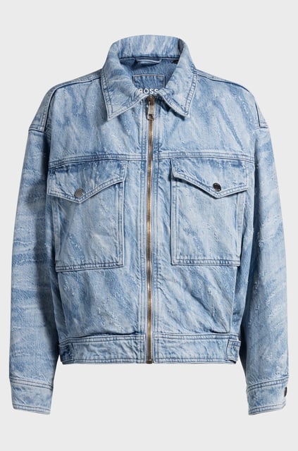 BOSS BOSS Kadın Eskitme Desenli Cep Detaylı Fermuar Kapamalı Denim Bomber Mavi Ceket 50529985-416