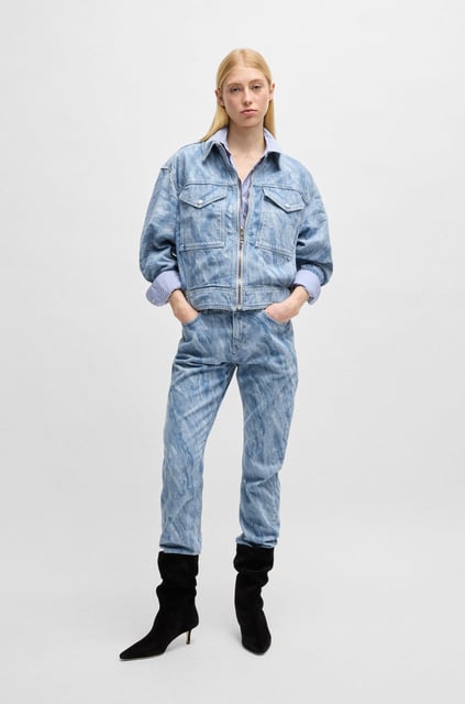 BOSS BOSS Kadın Eskitme Desenli Cep Detaylı Fermuar Kapamalı Denim Bomber Mavi Ceket 50529985-416