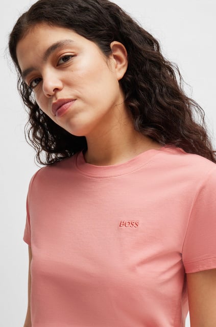 BOSS BOSS Kadın Pamuklu Marka Logolu Yuvarlak Yaka Pembe T-Shirt 50506973-689
