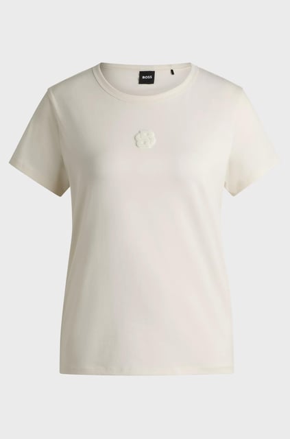 BOSS BOSS Kadın Regular Fit Yuvarlak Yaka Kısa Kollu Krem T-Shirt 50534800-118