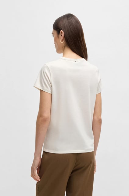 BOSS BOSS Kadın Regular Fit Yuvarlak Yaka Kısa Kollu Krem T-Shirt 50534800-118
