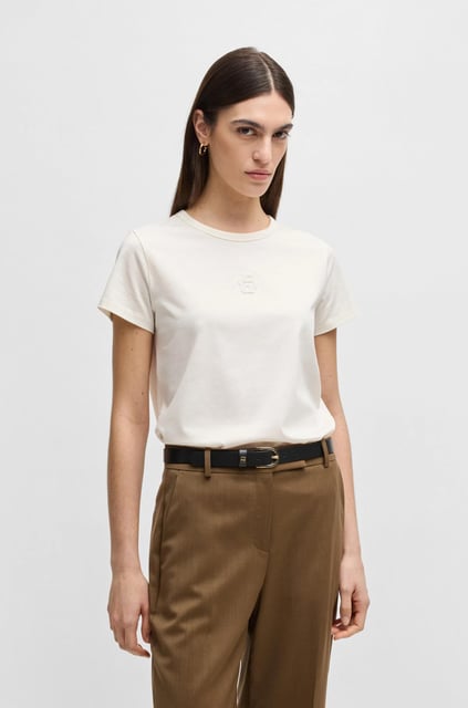 BOSS BOSS Kadın Regular Fit Yuvarlak Yaka Kısa Kollu Krem T-Shirt 50534800-118