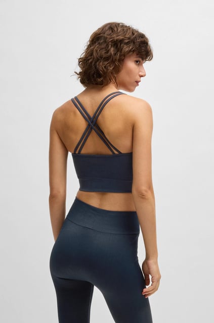 BOSS BOSS Kadın Slim Fit Dokuma Kumaş Desenli Askılı Lacivert Spor Sütyen 50534548-404