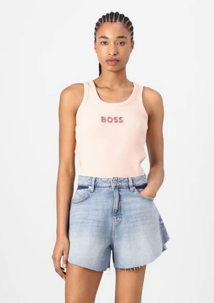 BOSS BOSS Kadın Slim Fit Kalın Askı Boss Yazılı Pembe Atlet 50536985-690