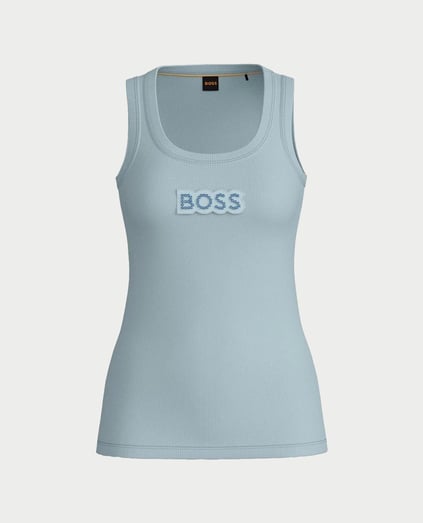 BOSS BOSS Kadın Slim Fit Kalın Askı Boss Yazılı Mavi Atlet 50536985-442