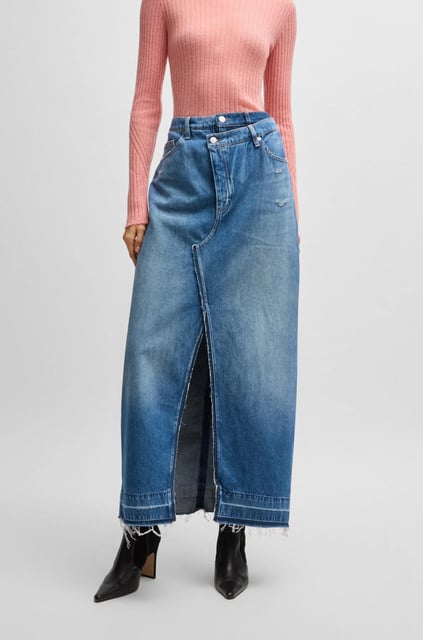 BOSS BOSS Kadın Yüksek Bel Düz Model Denim Rahat Kulanım Lacivert Etek 50518230-424