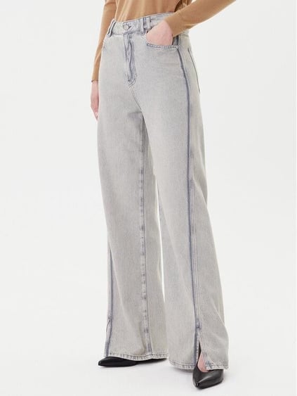 BOSS  BOSS Kadın Yüksek Bel Yırtmaçlı Geniş Paça Pamuklu Denim Gri Jeans 50542436-020