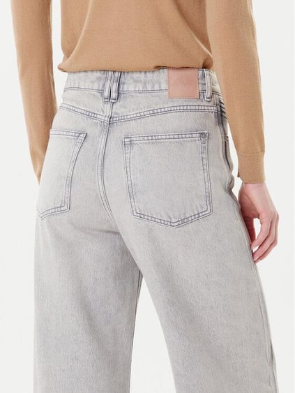 BOSS  BOSS Kadın Yüksek Bel Yırtmaçlı Geniş Paça Pamuklu Denim Gri Jeans 50542436-020