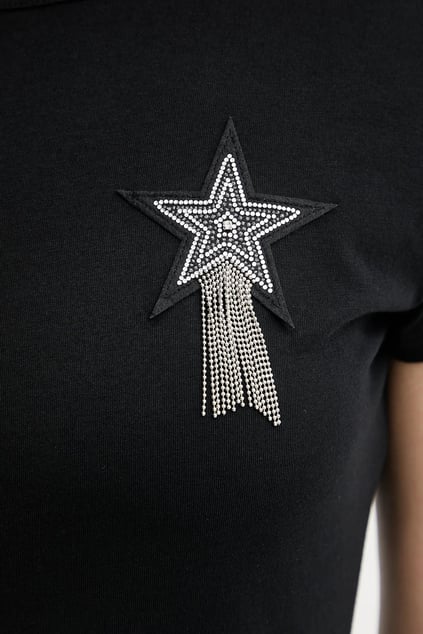 BOSS BOSS Kadın Yuvarlak Yaka Slim Fit Boss Yazı Detay Kısa Kol Siyah T-Shirt 50545287-001