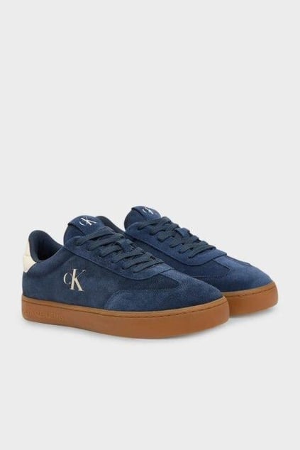 Calvin Klein Calvin Klein Erkek %100 Deri Düşük Bilekli CK Logolu Düz Taban Süet Detaylı Lacivert Sneaker YM0YM01300-DW4
