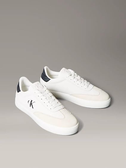 Calvin Klein Calvin Klein Erkek %100 Deri Düşük Bilekli CK Logolu Düz Taban Süet Detaylı Beyaz Sneaker YM0YM01300-01W