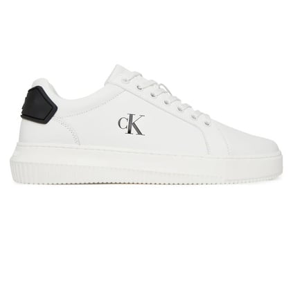 Calvin Klein Calvin Klein Erkek %100 Deri Yuvarlak Sert Burunlu CK Logolu Beyaz Sneaker YM0YM01296-01W