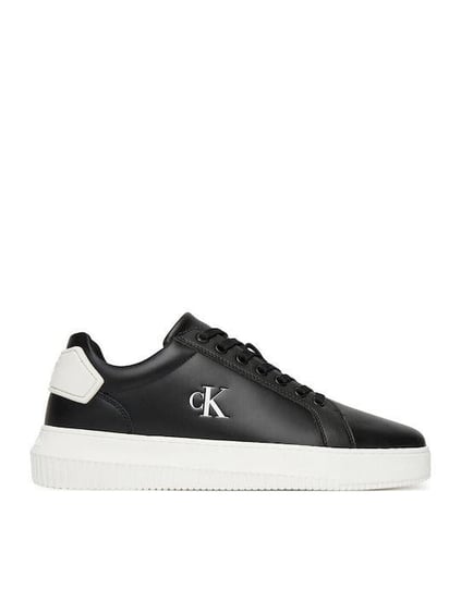 Calvin Klein Calvin Klein Erkek %100 Deri Yuvarlak Sert Burunlu CK Logolu Siyah Sneaker YM0YM01296-0GM