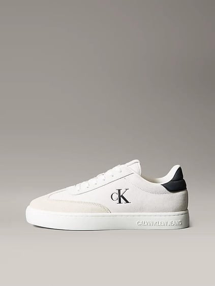 Calvin Klein Calvin Klein Erkek %100 Deri Düşük Bilekli CK Logolu Düz Taban Süet Detaylı Beyaz Sneaker YM0YM01300-01W
