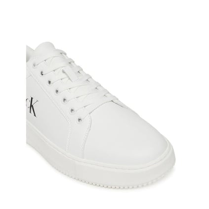 Calvin Klein Calvin Klein Erkek %100 Deri Yuvarlak Sert Burunlu CK Logolu Beyaz Sneaker YM0YM01296-01W