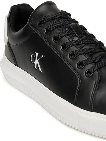 Calvin Klein Calvin Klein Erkek %100 Deri Yuvarlak Sert Burunlu CK Logolu Siyah Sneaker YM0YM01296-0GM
