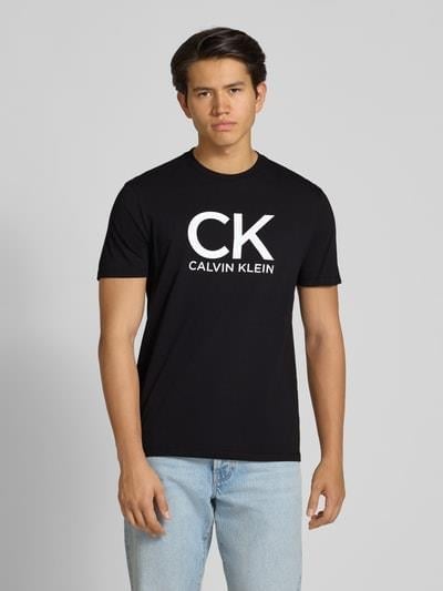 Calvin Klein Calvin Klein Erkek %100 Pamuklu Yuvarlak Yakalı CK Logo Baskılı Kısa Kollu Siyah T-Shirt LV04RD819G-UB1