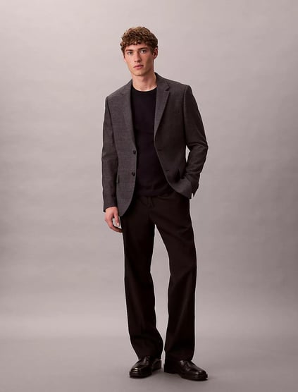 Calvin Klein Calvin Klein Erkek %100 Yün Normal Kalıp Ribanalı Yuvarlak Yaka Ck Logo Kabartmalı Uzun Kollu Örme Lacivert Kazak LV04LB305G-CEF