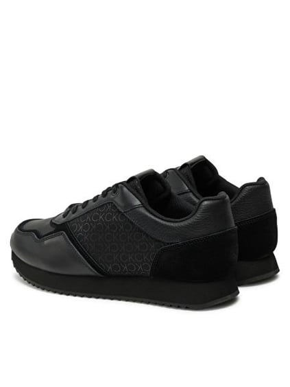 CALVIN KLEIN Calvin Kleın Erkek CK Monogram Logolu Rahat Taban Topuğu Süet Detaylı Deri Siyah Sneaker HM0HM01664-0GT