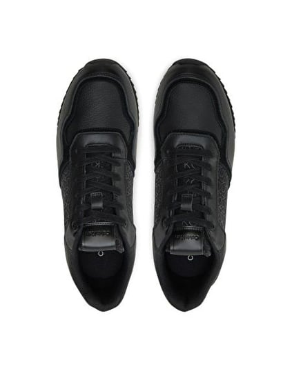 CALVIN KLEIN Calvin Kleın Erkek CK Monogram Logolu Rahat Taban Topuğu Süet Detaylı Deri Siyah Sneaker HM0HM01664-0GT