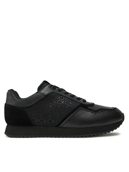 CALVIN KLEIN Calvin Kleın Erkek CK Monogram Logolu Rahat Taban Topuğu Süet Detaylı Deri Siyah Sneaker HM0HM01664-0GT
