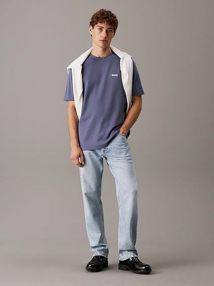 Calvin Klein Calvin Klein Erkek Dokuma Bisiklet Yaka Kısa Kollu Günlük Gri T-Shirt J30J327234-PCP