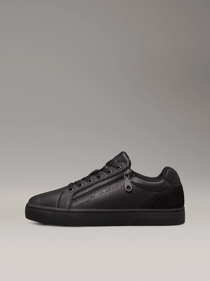 CALVIN KLEIN Calvin Kleın Erkek Fermuar Detaylı Düz Rahat Taban %100 Deri Siyah Sneaker YM0YM01254-0GJ