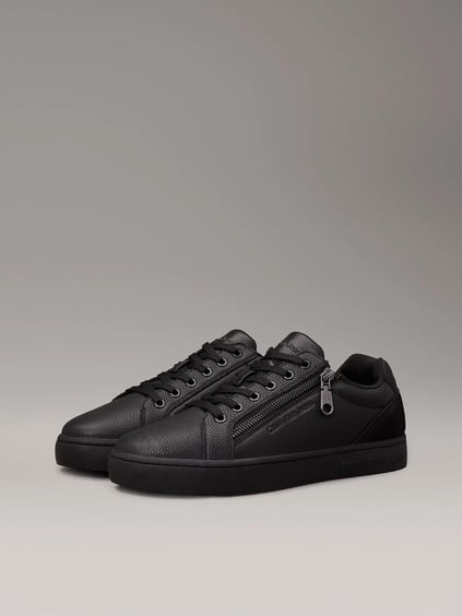 CALVIN KLEIN Calvin Kleın Erkek Fermuar Detaylı Düz Rahat Taban %100 Deri Siyah Sneaker YM0YM01254-0GJ