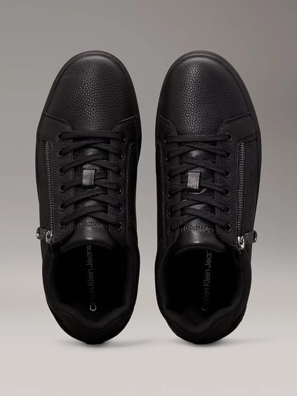 CALVIN KLEIN Calvin Kleın Erkek Fermuar Detaylı Düz Rahat Taban %100 Deri Siyah Sneaker YM0YM01254-0GJ
