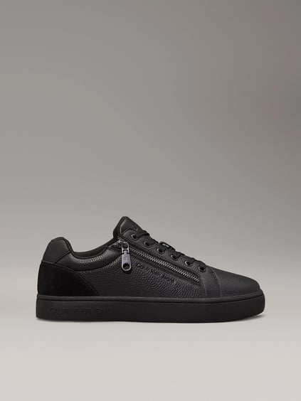 CALVIN KLEIN Calvin Kleın Erkek Fermuar Detaylı Düz Rahat Taban %100 Deri Siyah Sneaker YM0YM01254-0GJ