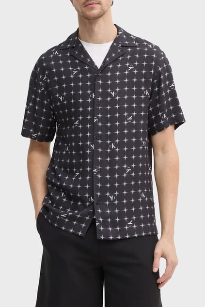 Calvin Klein Calvin Klein Erkek Her Yerinde Siyah CK Monogram Uzun Kol Gömlek Yaka Siyah Gömlek KM0KM01148-0GO