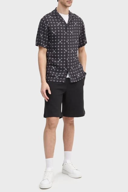 Calvin Klein Calvin Klein Erkek Her Yerinde Siyah CK Monogram Uzun Kol Gömlek Yaka Siyah Gömlek KM0KM01148-0GO