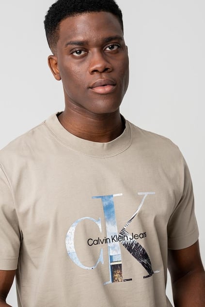 Calvin Klein Calvin Klein Erkek Kısa Kol CK Yazı Detay Bisiklet Yaka Bej T-Shirt J30J327483-PAH