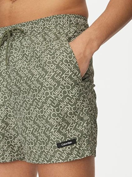 Calvin Klein Calvin Klein Erkek Lastikli ve İp Bağlamalı Bel Desenli Fileli İç Astarlı Yeşil Şort KM0KM01120-0IA