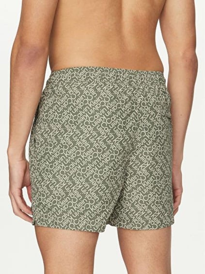 Calvin Klein Calvin Klein Erkek Lastikli ve İp Bağlamalı Bel Desenli Fileli İç Astarlı Yeşil Şort KM0KM01120-0IA