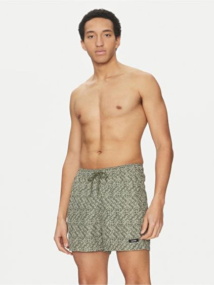 Calvin Klein Calvin Klein Erkek Lastikli ve İp Bağlamalı Bel Desenli Fileli İç Astarlı Yeşil Şort KM0KM01120-0IA