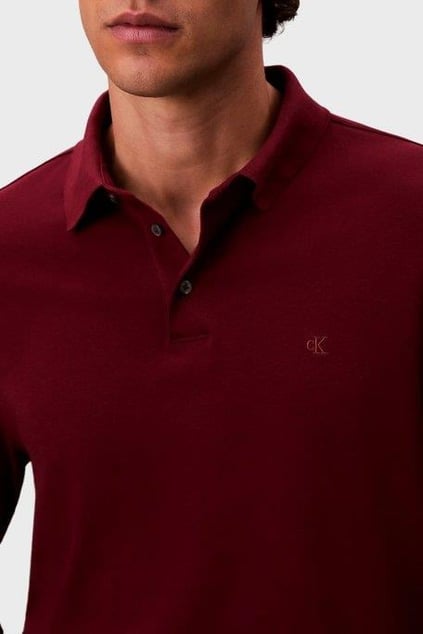 Calvin Klein Calvin Klein Erkek Normal Kalıp %100 Pamuklu Uzun Kollu Bordo Polo Yaka T-Shirt LV040EM909-WCV