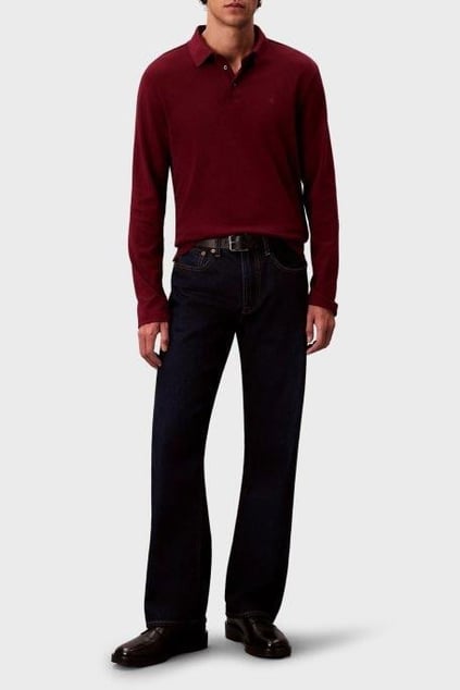 Calvin Klein Calvin Klein Erkek Normal Kalıp %100 Pamuklu Uzun Kollu Bordo Polo Yaka T-Shirt LV040EM909-WCV